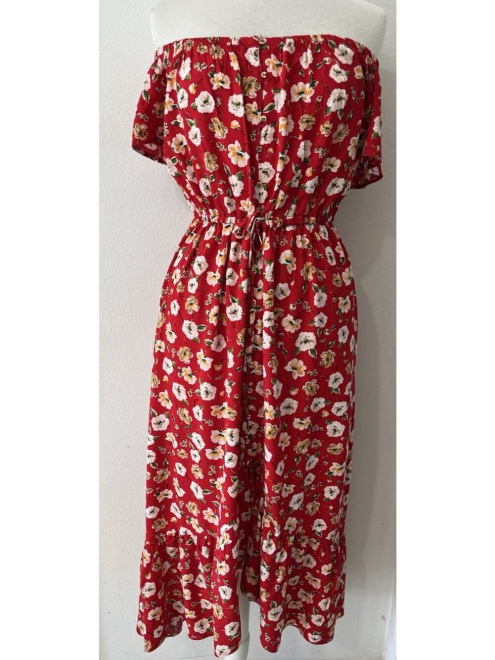 Indigo Rose Size XL Off Shoulder Hi Low Dress Red Floral Print Boho Cottagecore